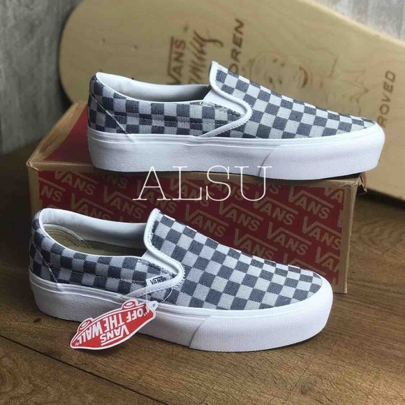 NWT VANS Slip On Platform Checkerboard Denim Kid's - Picture 4 of 7